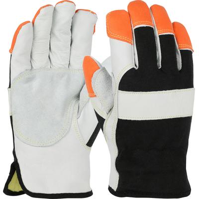 Protective Industrial Products 86560 AR/FR Goatskin Leather Palm Glove with Nomex® FR Back and Kevlar® Lining - Hi-Vis FR Fingertips