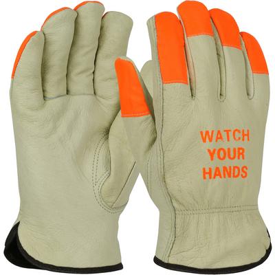 Protective Industrial Products 994KOTP Top Grain Pigskin Leather Glove with White Thermal Lining and Hi-Vis Fingertips & 