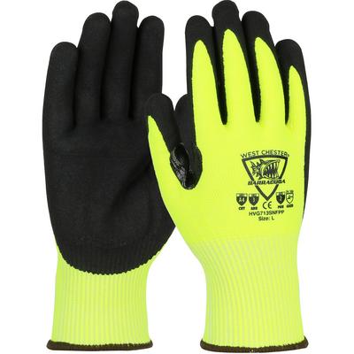 Protective Industrial Products HVG713SNFPP Hi-Vis Seamless Knit HPPE Blended Glove with Padded Palm and Nitrile Coated Sandy Grip on Palm & Fingers  - Touchscreen Compatible