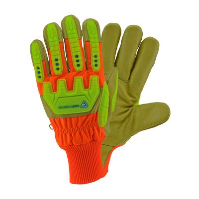 Protective Industrial Products HVO2555 Top Grain Pigskin Leather Palm Glove with Hi-Vis Nylon Back and Posi-Therm® Liner - Knitwrist