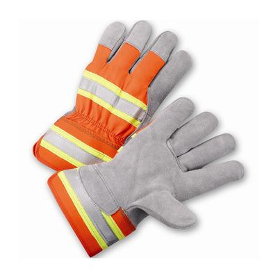 Protective Industrial Products HVO500 Premium Split Cowhide Leather Palm Glove with Hi-Vis Nylon Back - Rubberized Safety Cuff