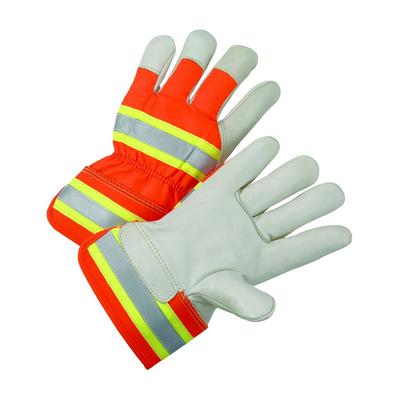 Protective Industrial Products HVO5000 Premium Grade Top Grain Cowhide Leather Palm Glove with Hi-Vis Fabric Back - Rubberized Safety Cuff