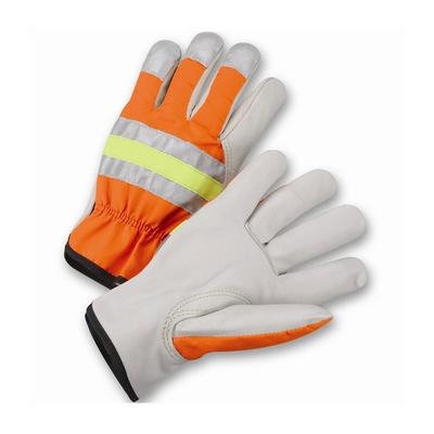 Protective Industrial Products HVO990K Top Grain Cowhide Leather Palm Drivers Glove with Hi-Vis Fabric Back - Keystone Thumb