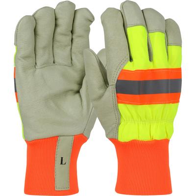 Protective Industrial Products HVY1555 Pigskin Leather Palm Glove with   Hi-Vis Nylon Back and 3M Thinsulate Lining - Knit Wrist