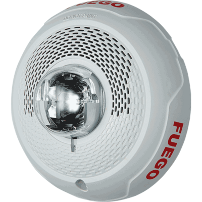 System sensor SPSCWL-SP L-Series, white, ceiling-mountable, clear lens speaker strobe marked 