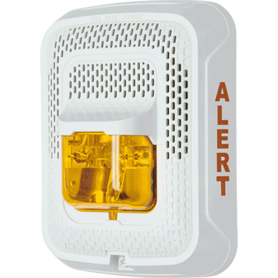 System sensor SPSWL-ALERT L-Series, white, wall-mountable, amber lens, speaker strobe with standard cd. Designed for ECS/MNS applications.