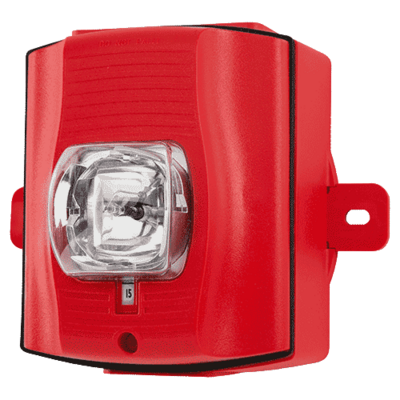 System sensor SRHK-P The SpectrAlert Advance SRHK-P is an unmarked, red, outdoor strobe with selectable high-candela strobe settings of 135, 150, 177 and 185 cd.  Outdoor back box included.
